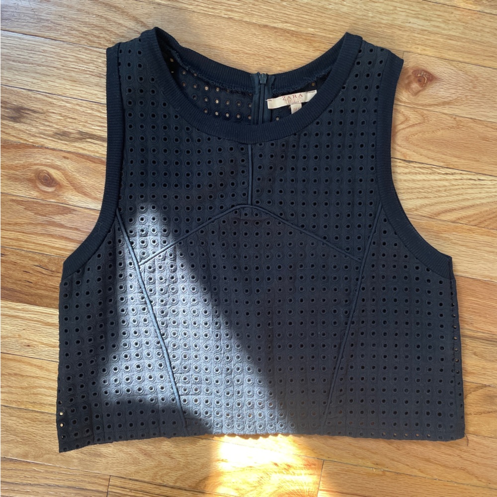 Zara black cotton eyelet embroidered crop top size S tank